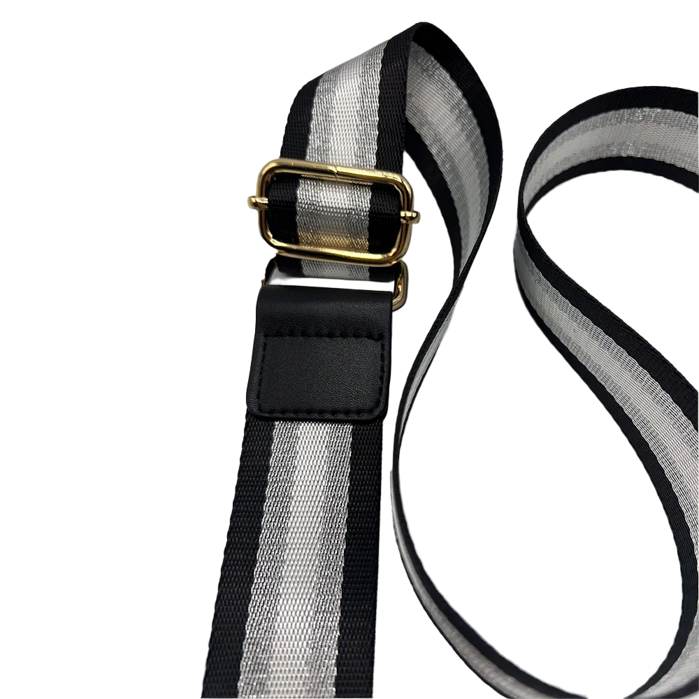 Ciana Black & Silver Stripe Webbing Strap