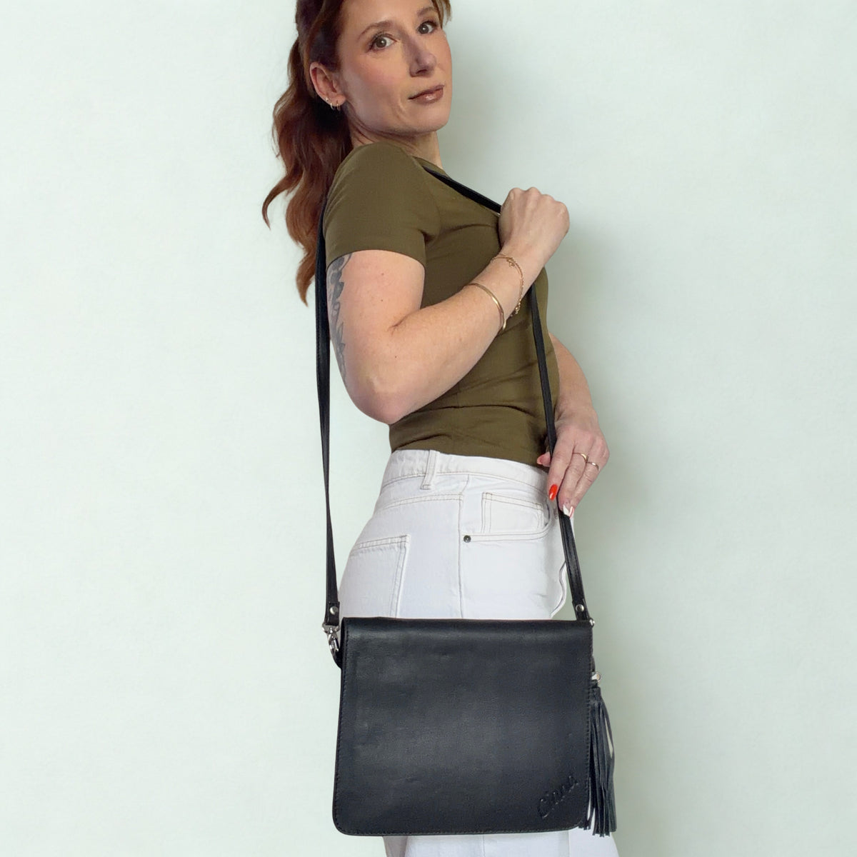 Leather Convertible Classic Bag - Black