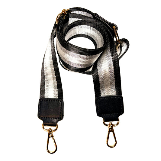 Ciana Black & Silver Stripe Webbing Strap